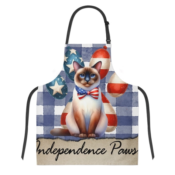 Patriotic Siamese 4th of July Independence Paws Apron Cat Lover Kitten Owner Gifts for Cooking Grilling Baking Painting Gardening - 02010