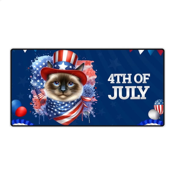 Patriotic Siamese Celebrates 4th of July Desk Mat Full Keyboard Mouse Pad Cat Lover Kitten Owner Gifts Large Mousepad - 02009