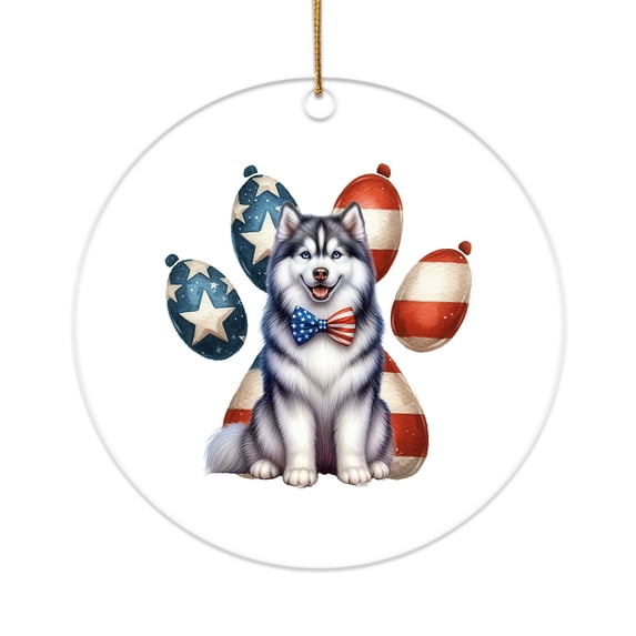 Patriotic Siberian Husky 4th of July Independence Paws Acrylic Round Ornament Husky Dog Lover Gifts Home Tree Decor - 02010