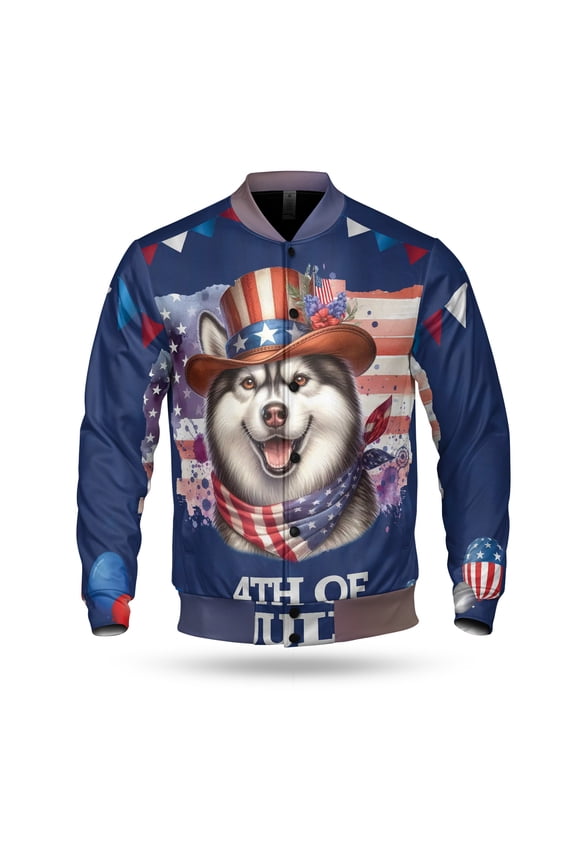 Patriotic Siberian Husky Celebrates 4th of July All Over Print 3D Baseball Jacket Husky Dog Lover Gifts Bomber Jacket Softball - 02009