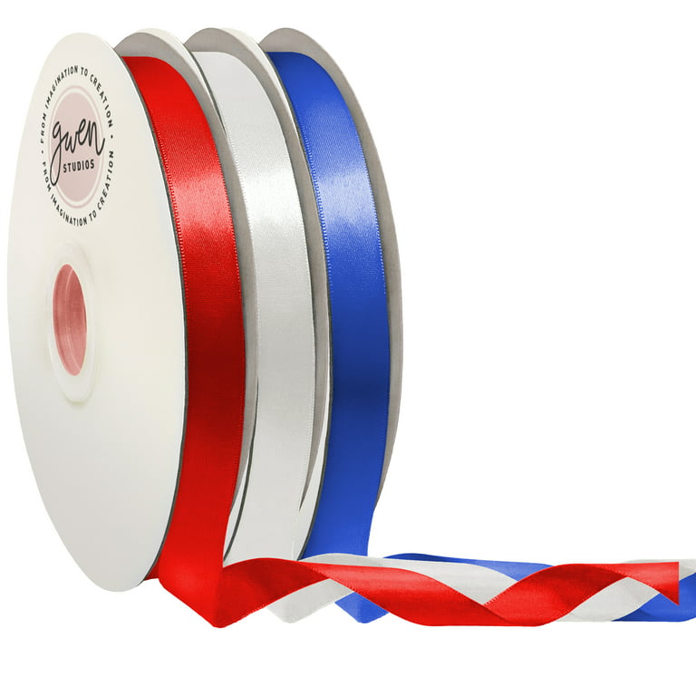 Patriotic border print ribbon printed on 5/8 white single face satin