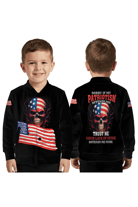 Patriotic Skull American Flag Baseball Jacket, Pride Veteran Baseball Jacket, Bold USA Pride Varsity Jacket