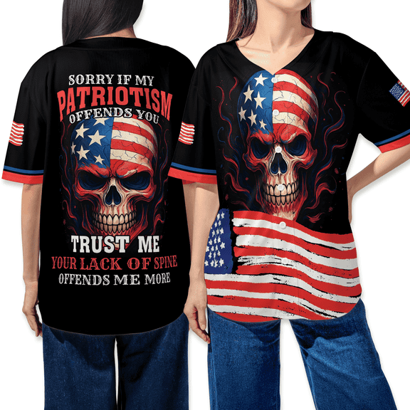 Patriotic Skull American Flag Baseball Jersey Shirt – 4th of July USA Graphic Button Down Jersey