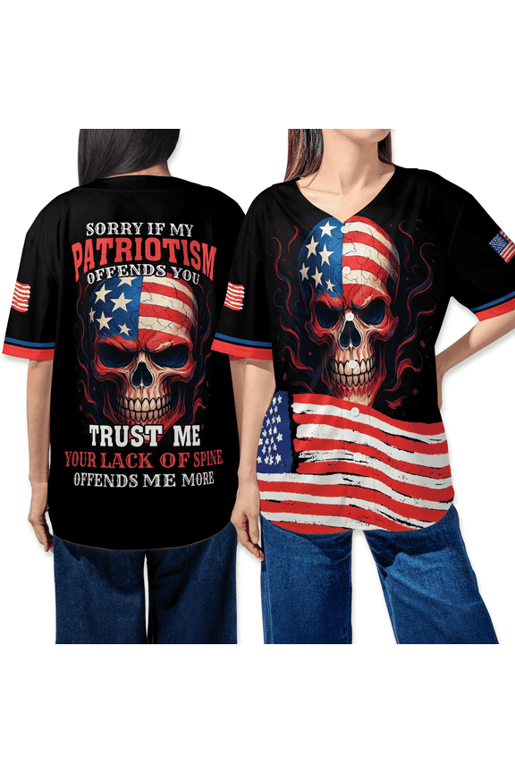 Patriotic Skull American Flag Baseball Jersey Shirt – 4th of July USA Graphic Button Down Jersey
