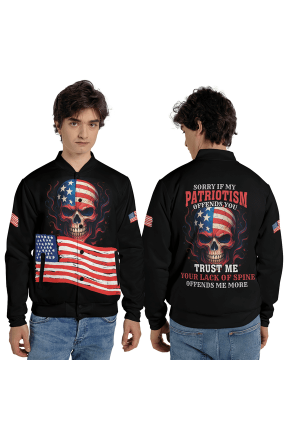 Patriotic Skull American Flag Jacket, Pride Veteran Baseball Jacket, Bold USA Pride Coat, Veteran Day Gift