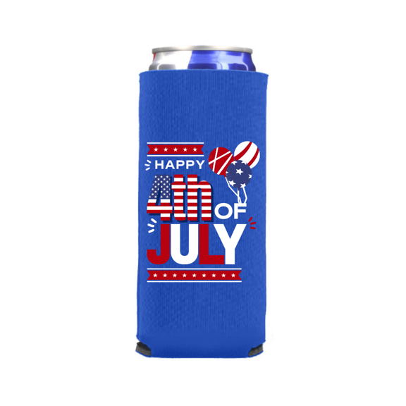 Patriotic Slim Spiked Seltzer Coolers, Happy 4th of July, USA Summer Skinny Coolies, America Party Gifts, Independence Day Beer Hugger (Blue)