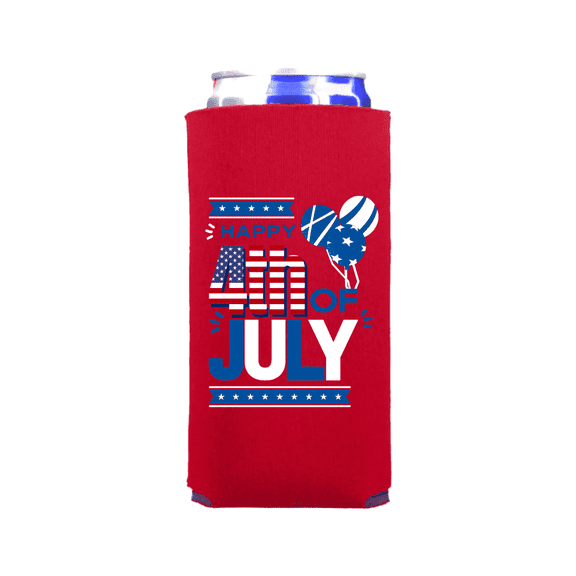 Patriotic Slim Spiked Seltzer Coolers, Happy 4th of July, USA Summer Skinny Coolies, America Party Gifts, Independence Day Beer Hugger (Red)