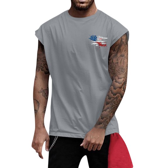 Patriotic Slimming Fitness Vest for Men - I-Shaped Wide Shoulder Printed Waistcoat - Lightweight, Breathable Design for Running, Basketball, or Casual Use,Dark Gray M