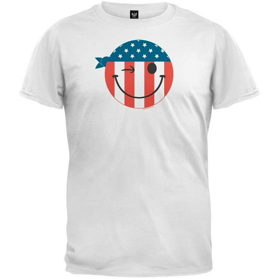 Patriotic Smiley Face White T-Shirt - Large