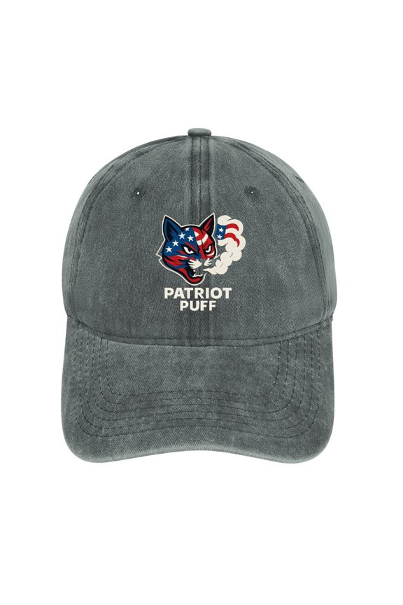 Patriotic Smoking Cat Gray Cotton Baseball Cap Dad Hat – Washed Adjustable Hat for Men Women