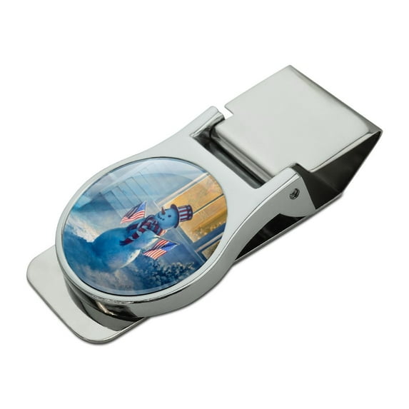 Patriotic Snowman American Flag Christmas Satin Chrome Plated Metal Money Clip