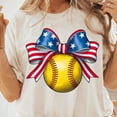 thumbnail image 1 of Patriotic Softball T-Shirt, USA Flag Bow Softball Tee for 4th of July, Cute Red White Blue Shirt for Women and Sports Moms, Game Day Outfit, 1 of 5