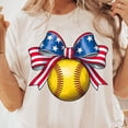 thumbnail image 1 of Patriotic Softball T-Shirt, USA Flag Bow Softball Tee for 4th of July, Cute Red White Blue Shirt for Women and Sports Moms, Game Day Outfit, 1 of 5