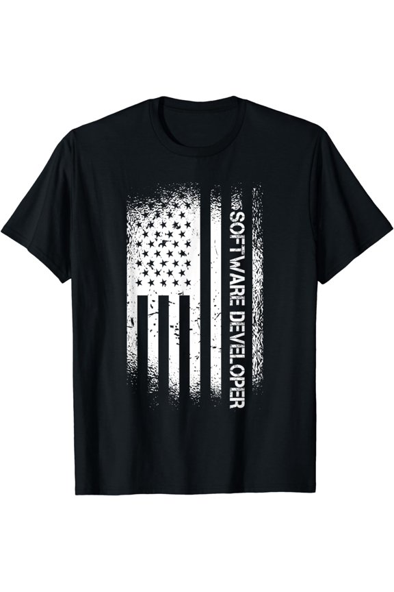 Patriotic Software Developer With American Flag T-Shirt