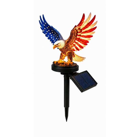 Patriotic Solar Garden Stake Light, Personalized Bald Eagle Flag Outdoor Yard Decor, Weather Resistant Resin Auto On/Off LED Landscape Light for Lawn Walkway Decor, 5.51 Inch