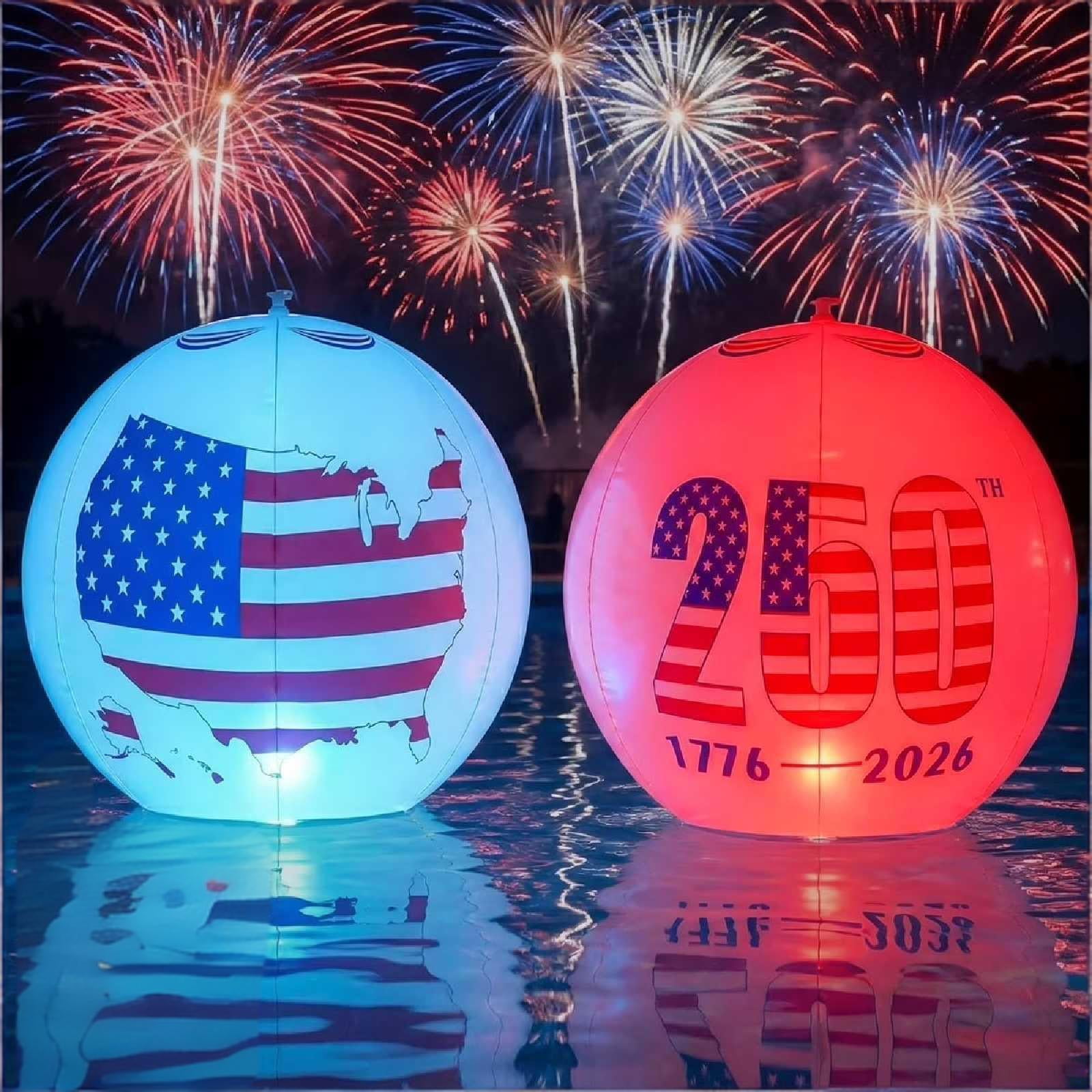 Patriotic Solar LED Floating Pool Lights Inflatable 16” Color Changing ...