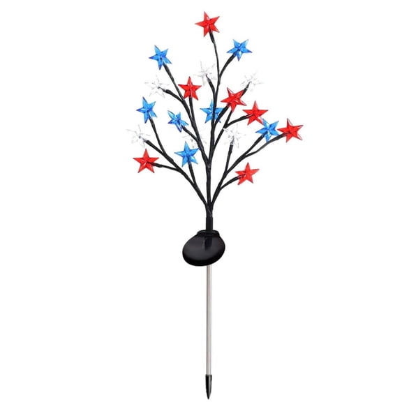 Patriotic Solar Star String Lights Outdoor, 4th of July Red White Blue Stake Lights for Garden Lawn, 250th Anniversary