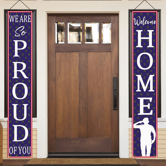 Patriotic Soldier Welcome Home Porch Sign Banner,Patriotic Theme Deployment Returning Back Military Army Homecoming Party Decoration