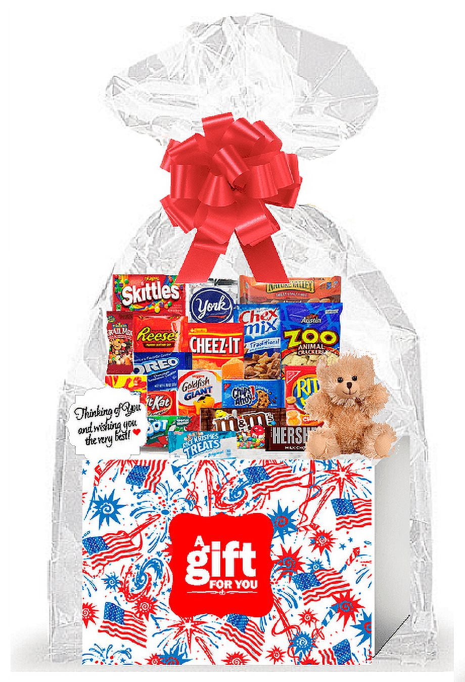 Patriotic Sparkle Independence Day Thinking of You Cookies, Candy & More Care Package Assortment Variety Gift Box Bundle Set
