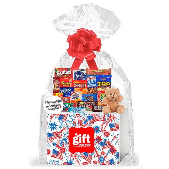 Patriotic Sparkle Independence Day Thinking of You Cookies, Candy & More Care Package Assortment Variety Gift Box Bundle Set