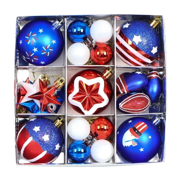 Patriotic Sphere Hanging Ornament Set Independence Day 3D Ball Decor for Party and Home Decoration 7x7 Inch 33 Pieces