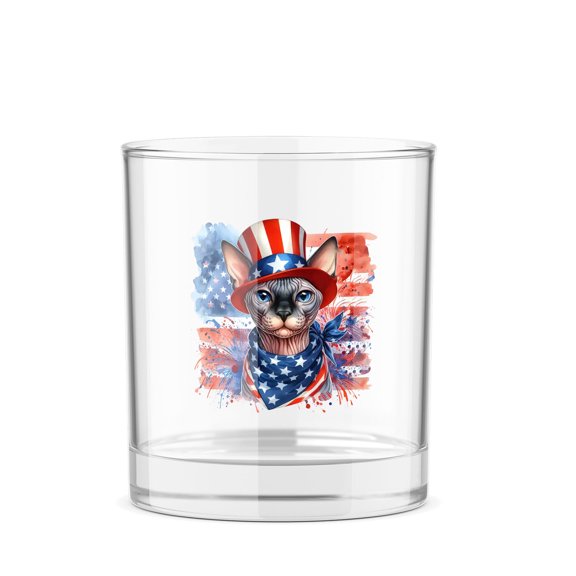Patriotic Sphynx Celebrates 4th of July 11oz Whiskey Glass Mug Cat Lover Kitten Owner Gifts Idea Whiskey Cocktail Glasses Cup - 02009