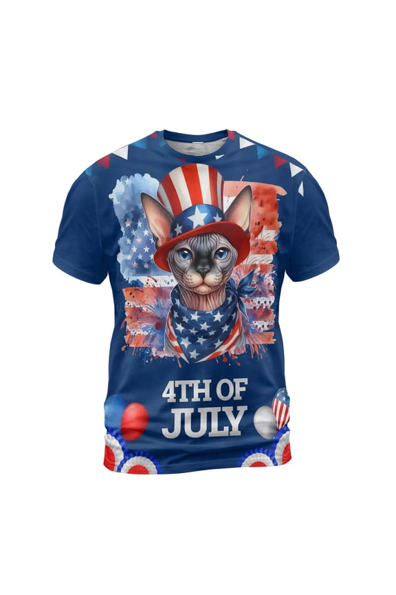 Patriotic Sphynx Celebrates 4th of July All Over Print 3D Shirt Unisex Merch Cat Lover Kitten Owner Gifts Idea - 02009