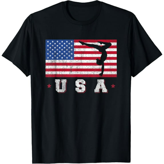 Patriotic Sports Gift American USA Flag Girls Gymnastics T-Shirt mens t shirt,black,women,funny,misfits,men,journey