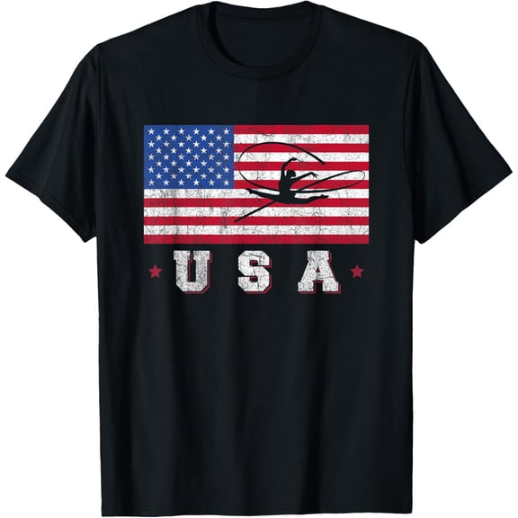 Patriotic Sports Gift American USA Flag Girls Gymnastics T-Shirt mens t shirt，black，women，funny，misfits，men，journey