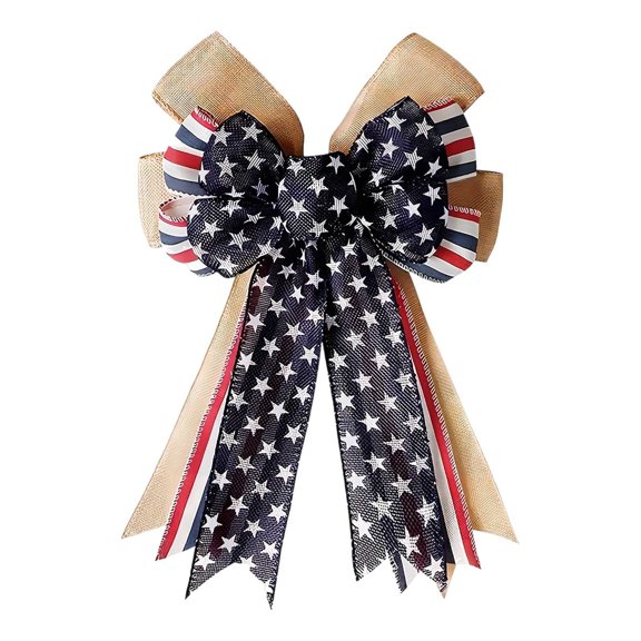 Patriotic Star And Stripes Burlap Bow Decorative Wreath For Independence Day Front Door Wall Hanging Celebration Wreath