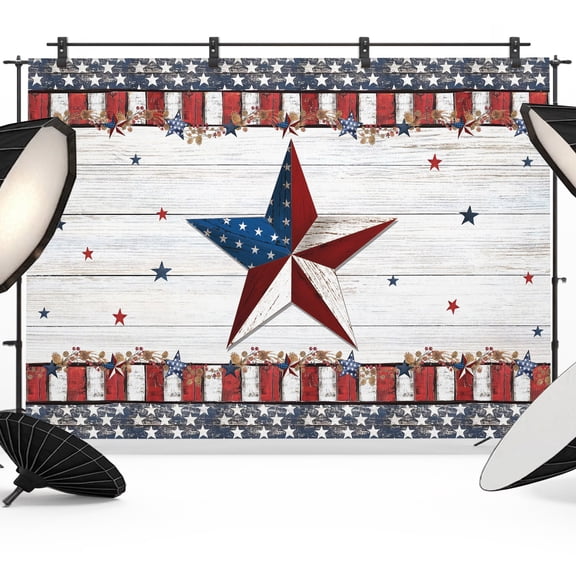 Patriotic Star Backdrops for Photography, American Flag Rustic Wood Independence Day Fabric Photo Background Sturdy Studio Props for Photo Studio, Video Recording, Booth & Photoshoot 7x5ft