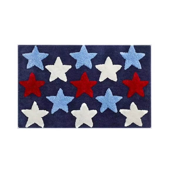 Patriotic Star Bath Mat NonSlip Red White Blue Bath Rug with Rubber Backing 4th of July Door Mat Washable & Durable for Bathroom Kitchen Entryway (15.7*23.6")