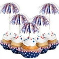 thumbnail image 1 of Patriotic Star Cocktail Picks,30pc 4th of July Cupcake Toppers,Patriotic Firework Cocktail Pick,Long Red White Blue Fancy Toothpicks,Bamboo Fruit Garnish Skewer Sticks,Independence Day Decorations, 1 of 9