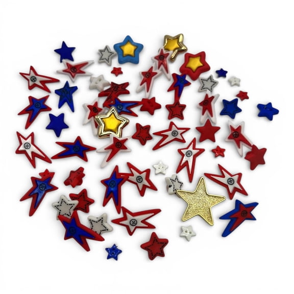 Patriotic Star Craft & Sewing Buttons 50 Piece Red White & Blue Star Button Assortment