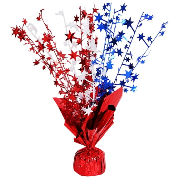 Patriotic Star Gleam 'N Burst Centerpiece, Metallic Red White and Blue DIY Table Decoration for 4th of July Independence Day Party Supplies,Red White Blue 31*5.7cm