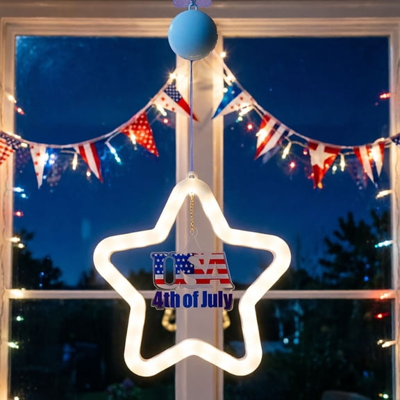 Patriotic Star Hanging Light with America Flag Design 4th of July LED Light 1776-2026 USA 250th Anniversary Neon Style Window Decor with Suction Cup for Independence Day Memorial Day Party