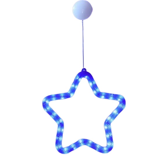 Patriotic Star Hanging Lights, LED Five-Pointed Star Window Ornament, Independence Day Indoor Festive Decoration, for 4th of July Christmas Home Party(Blue)