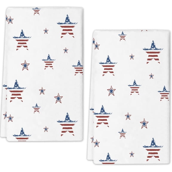 Patriotic Star Kitchen Towels Dish Towels Set of 2, 18x26 Inch 4th of July Kitchen Decor Drying Dishcloth, American Flag Star Independence Day Decoration Hand Towels