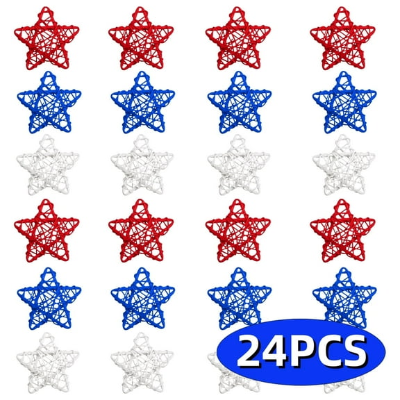 4th of July Ornaments Fourth of July Tree Decoration Patriotic Ornaments Patriotic Stars Memorial Day Independence Day Veterans Day Red White Blue Decoration 24Pcs Design 3