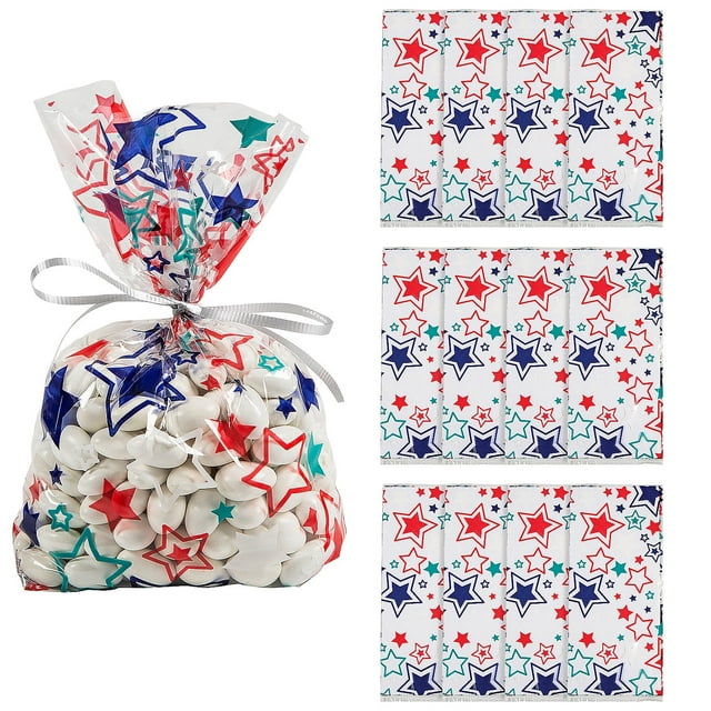 Patriotic Star Print Cellophane Bags - 12 Pieces