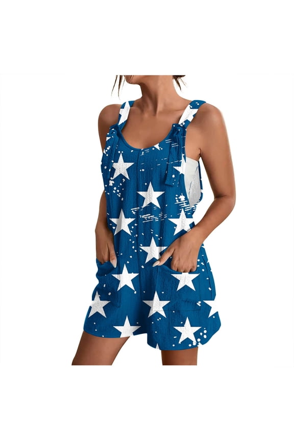 Patriotic Star Romper - Flag Print Sleeveless Jumpsuit
