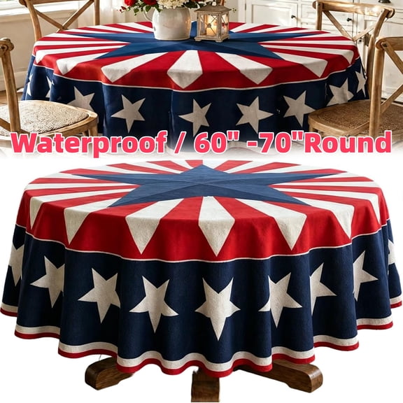 Patriotic Star Round Tablecloth, 4th of July American Independence Day Round Tablecloth, Americana Party Table Cover for 4th of July, Memorial Day, Labor Day (60" Round)