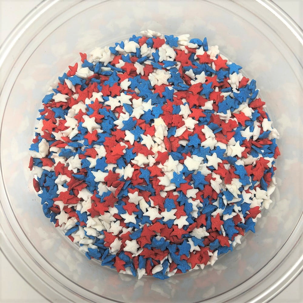 KERRY Patriotic Star Shapes Red White Blue Stars Bakery Topping Sprinkles 8 ounces