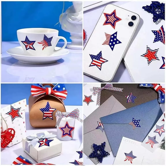 Patriotic Star Stickers, 4th Of July Flag Star Labels for Party Favors Crafts Gift Seals, Easy Peel Adhesive Decorations for Independence Day Events Classroom Scrapbooking Supplies