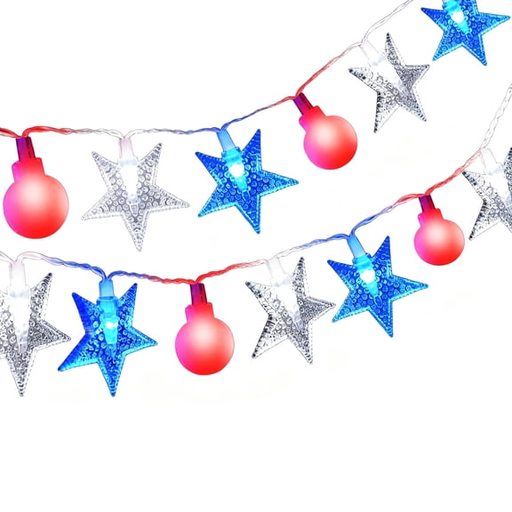 Patriotic Star String Lights, 10 LED Red White Blue Decorative Party Light for Home Decor(5 ft)