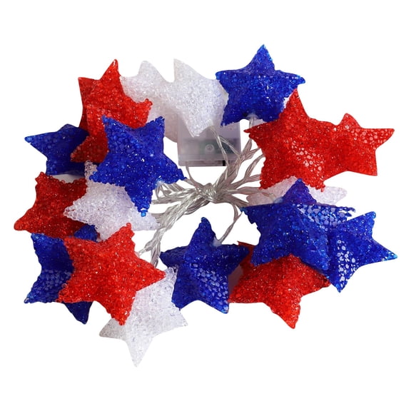 Patriotic Star String Lights for 4th of July Decor,Red White Blue Independence Day LED Lights,Memorial Day Battery Operated Fairy Lights for American Holiday Home Decor