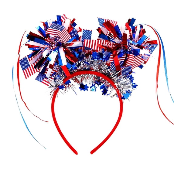 Patriotic Star Tinsel Headbands, 4th of July Head Boppers, Red White Blue Party Headbands, Independence Day Hair Accessories, Patriotic Parade Sparkly Headwear for Holiday Party Decoration