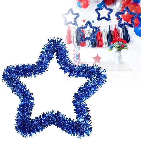 Patriotic Star Tinsel Wreath,Red White Blue Star Garlands,4th of July Wreath for Front Door Patriotic Star Hanging Wreaths for Memorial Day Independence Day Kitchen Home Indoor Window(Blue,8.6inch)