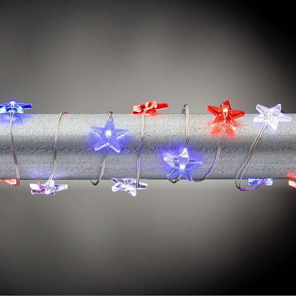 Patriotic Stars 20 Mini LED Light String 40 Inches Long Battery Op USA Holiday