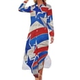 thumbnail image 1 of Patriotic Stars And Stripes Pattern Shirt Dress Long Sleeve Street Fashion V Neck Oversized Casual Dress Women Evening Dress, 1 of 7
